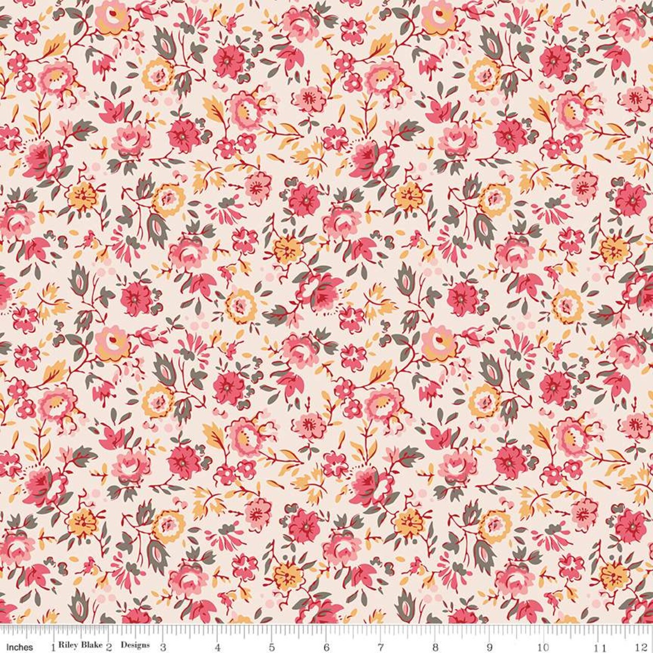 Fabric Riley Blake Coral Floral Piece & Plenty by the Quarter Yard C15871-CORAL